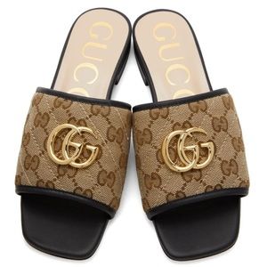 GUCCI Women's GG Matelassé Canvas Slide Sandal, Beige,